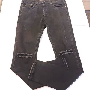 VALABASAS Men's Ripped Fly Button Streetwear Designer Black Denim Jeans Size 32